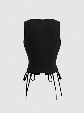 MOD Retro Vintage Clothes Crossed Frenulum Drawstring Side Crop Tank Top