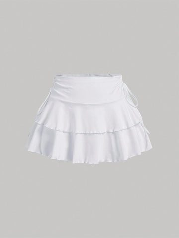 MOD Women's Solid Color Drawstring Pleated Waist Skirt