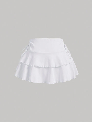 MOD Women's Solid Color Drawstring Pleated Waist Skirt