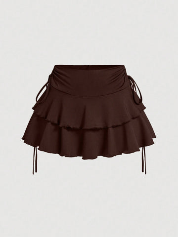 MOD Women's Solid Color Drawstring Pleated Waist Skirt