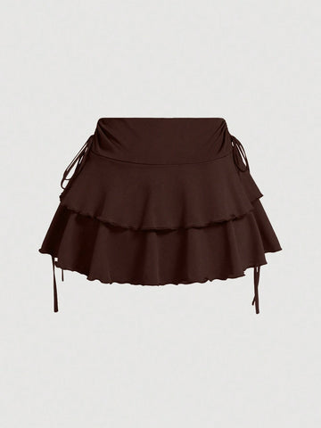 MOD Women's Solid Color Drawstring Pleated Waist Skirt
