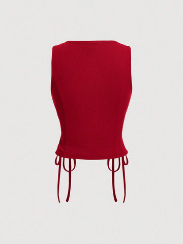 MOD Retro Vintage Clothes Crossed Frenulum Drawstring Side Crop Tank Top