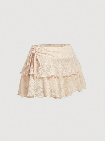 MOD Women's Solid Color Drawstring Pleated Waist Skirt