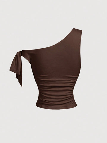MOD Women's Asymmetric Neck Metal Floral Decor Top