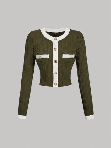 Round Neck Metal Button Bell Sleeve T-Shirt