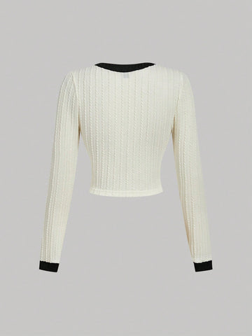 Round Neck Metal Button Bell Sleeve T-Shirt