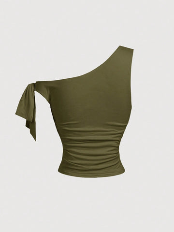 MOD Women's Asymmetric Neck Metal Floral Decor Top