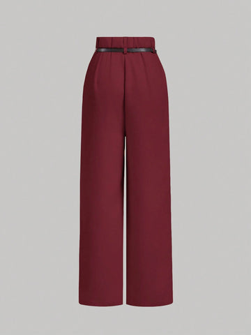 MOD Women's Camel Toothpick Straight Leg Pants With Belt