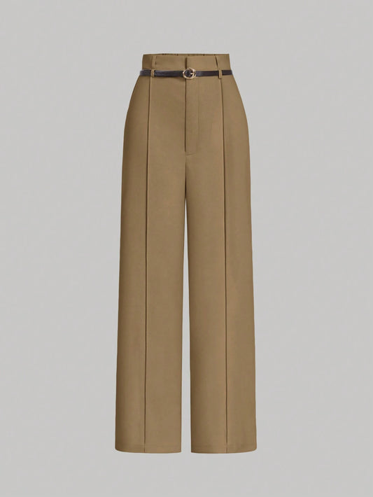 MOD Women's Camel Toothpick Straight Leg Pants With Belt