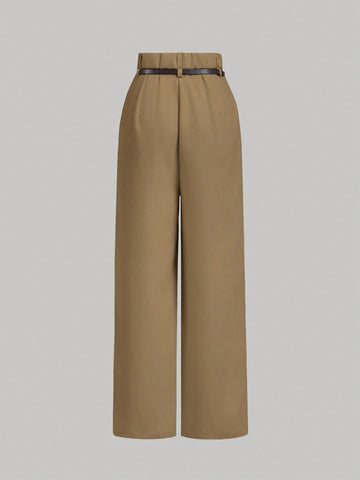 MOD Women's Camel Toothpick Straight Leg Pants With Belt