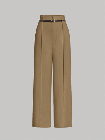 MOD Women's Camel Toothpick Straight Leg Pants With Belt