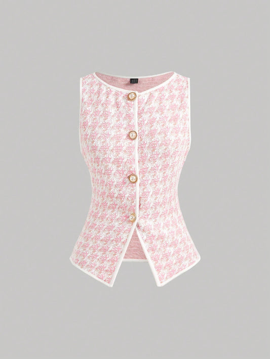 Knitted Houndstooth Tank Top