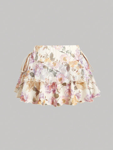 MOD Women's Solid Color Drawstring Pleated Waist Skirt