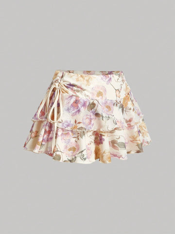 MOD Women's Solid Color Drawstring Pleated Waist Skirt