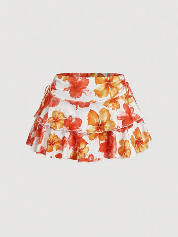 MOD Women's Solid Color Drawstring Pleated Waist Skirt