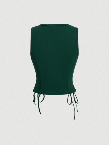 MOD Retro Vintage Clothes Crossed Frenulum Drawstring Side Crop Tank Top