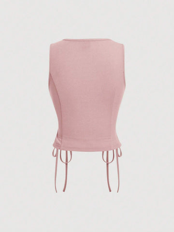 MOD Retro Vintage Clothes Crossed Frenulum Drawstring Side Crop Tank Top