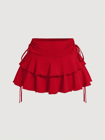MOD Women's Solid Color Drawstring Pleated Waist Skirt