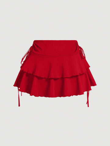 MOD Women's Solid Color Drawstring Pleated Waist Skirt
