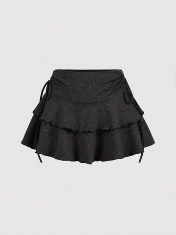MOD Women's Solid Color Drawstring Pleated Waist Skirt