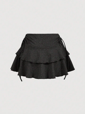 MOD Women's Solid Color Drawstring Pleated Waist Skirt