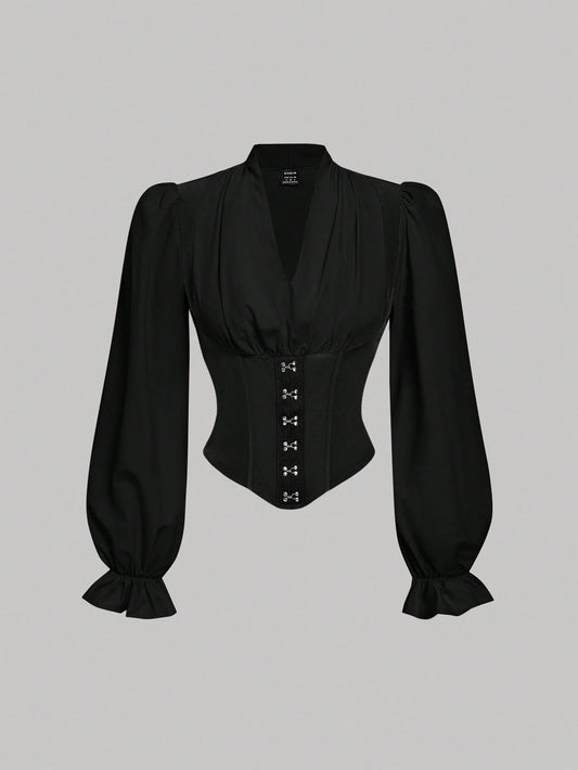 Women's Solid Color Minimalist Long Sleeve Lantern Sleeve Blouse