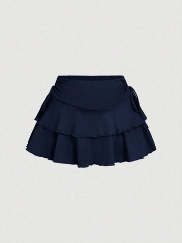 MOD Women's Solid Color Drawstring Pleated Waist Skirt