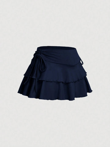 MOD Women's Solid Color Drawstring Pleated Waist Skirt