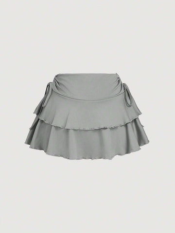 MOD Women's Solid Color Drawstring Pleated Waist Skirt