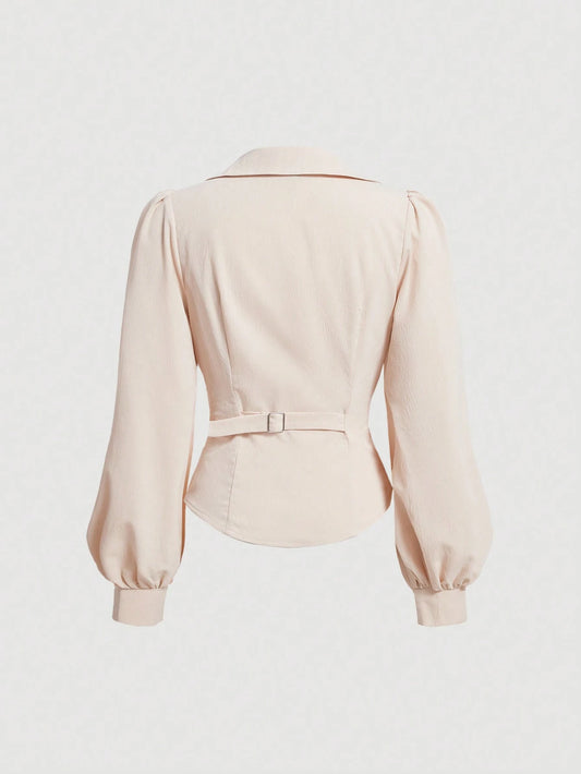 MOD Women's V Neck Wrap Front Blouse With Lantern Sleeve