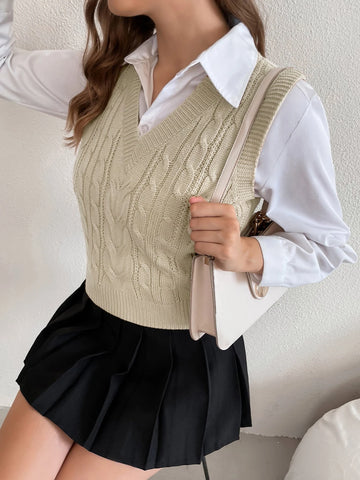 Women's Solid V-Neck Casual Comfortable Knitted Sweater Vest