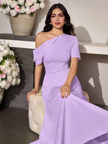 Modely 1pc Women's Asymmetric Waist Minimalist Dress