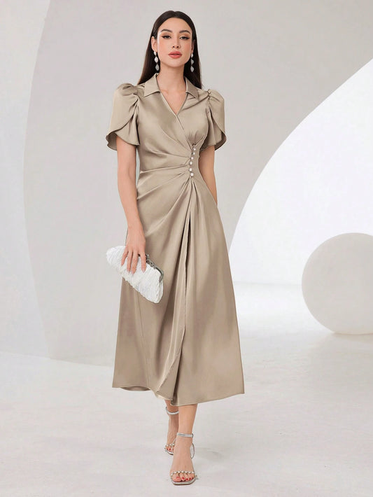 Women'S Petal Short Sleeve Pleated Dress