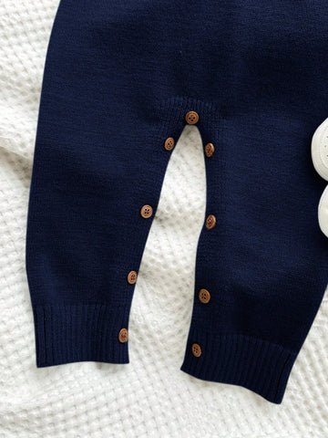 Colorblock Cartoon Pattern Polo Collar Long Sleeve Romper Jumpsuit