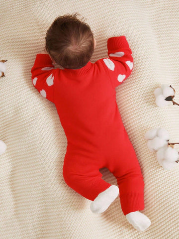 Newborn Baby Girls Cute Heart Pattern Pink Long Sleeve Jumpsuit