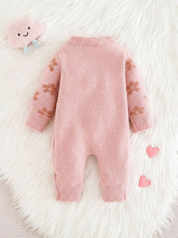 Newborn Baby Girls Cute Heart Pattern Pink Long Sleeve Jumpsuit