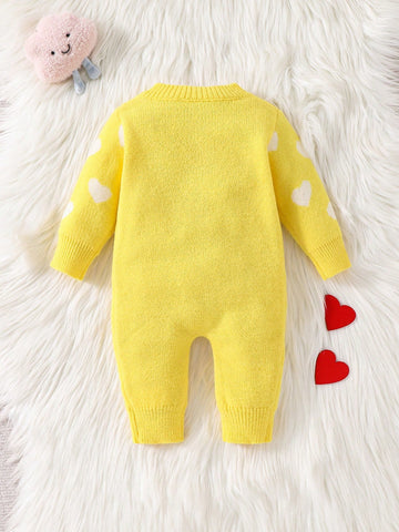 Newborn Baby Girls Cute Heart Pattern Pink Long Sleeve Jumpsuit