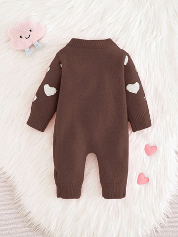 Newborn Baby Girls Cute Heart Pattern Pink Long Sleeve Jumpsuit