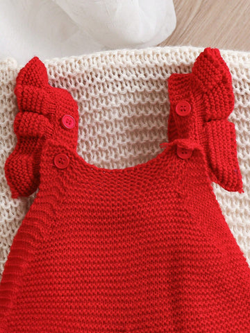 Baby Girl Floral Pattern Knitted Cardigan, Bib Overalls, Sweater Romper Set