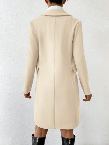 Women's Fashionable Double-Breasted Notched Collar Overcoat