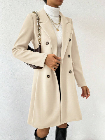 Women's Fashionable Double-Breasted Notched Collar Overcoat