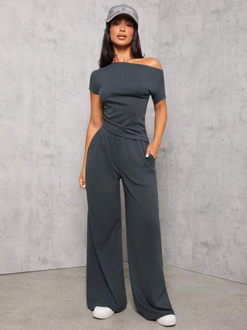 PETITE Dark Gray Knitted Women's Slim Fit Suit