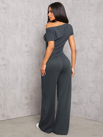 PETITE Dark Gray Knitted Women's Slim Fit Suit