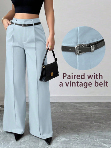 High Waist Solid Wide Leg Pants With Matching Vintage Belt