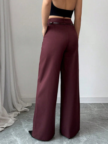 High Waist Solid Wide Leg Pants With Matching Vintage Belt