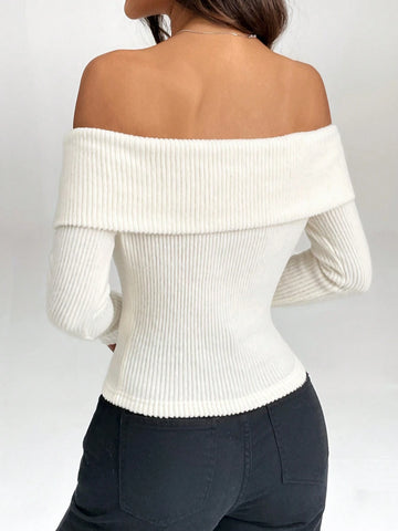 Women Open Shoulder Long Sleeve Crop Top T-Shirt