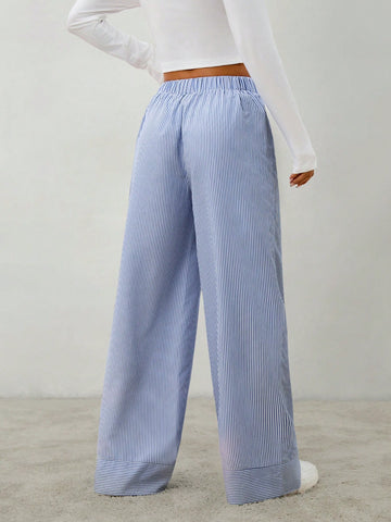 PETITE Women's Casual Minimalist Striped Wide-Leg Pants