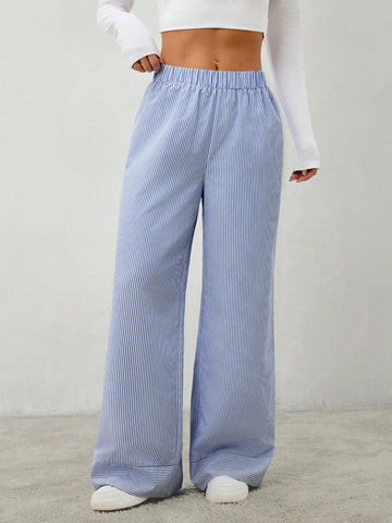 PETITE Women's Casual Minimalist Striped Wide-Leg Pants