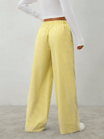 PETITE Women's Casual Minimalist Striped Wide-Leg Pants