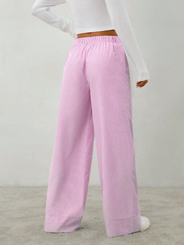 PETITE Women's Casual Minimalist Striped Wide-Leg Pants